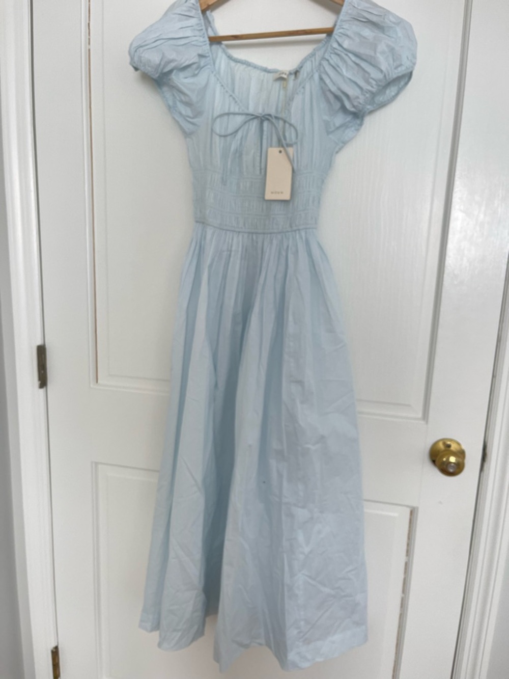 Doen Quinn Alice Blue Puff-Sleeve Midi Dress xs nwt